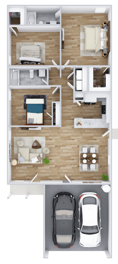 Floor plan for 3 beds, 2 baths, 1491 sqft